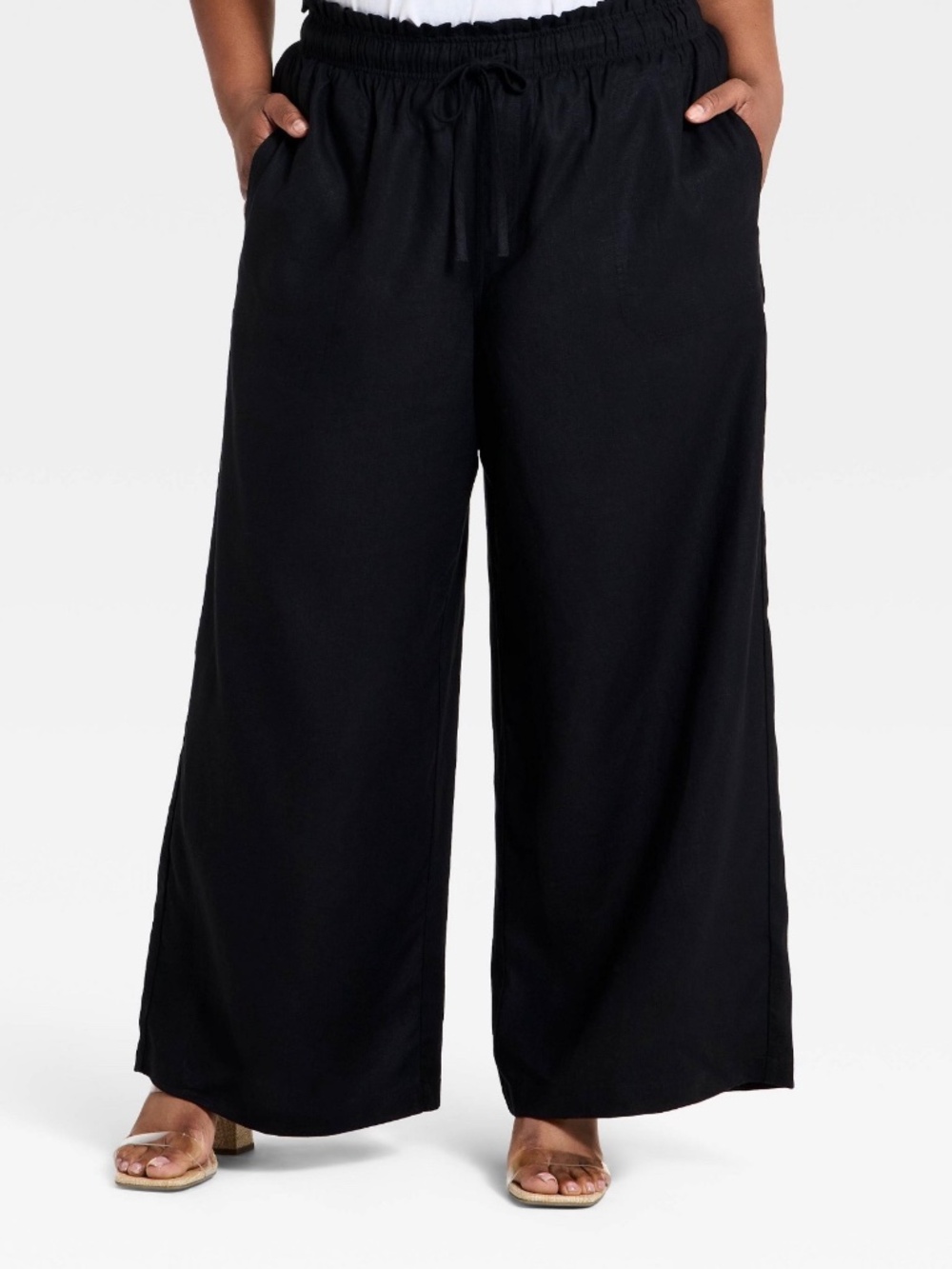 Ava & Viv Womens Black Linen Blend Paperbag Waist Wide Leg Pants. Sz 1X.